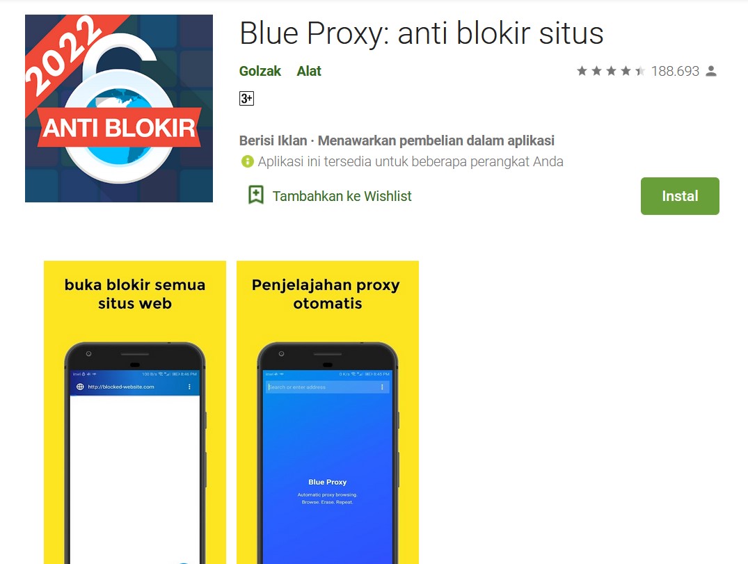 Aplikasi untuk membuka situs yang diblokir oleh pemerintah - Blue Proxy
