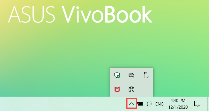 ikon panah atas taskbar Windows 10
