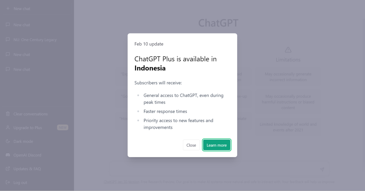 ChatGPT Plus Tersedia di Indonesia