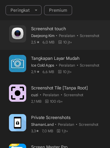 Daftar Aplikasi Screenshot di Android - Tampilan Google Play Store