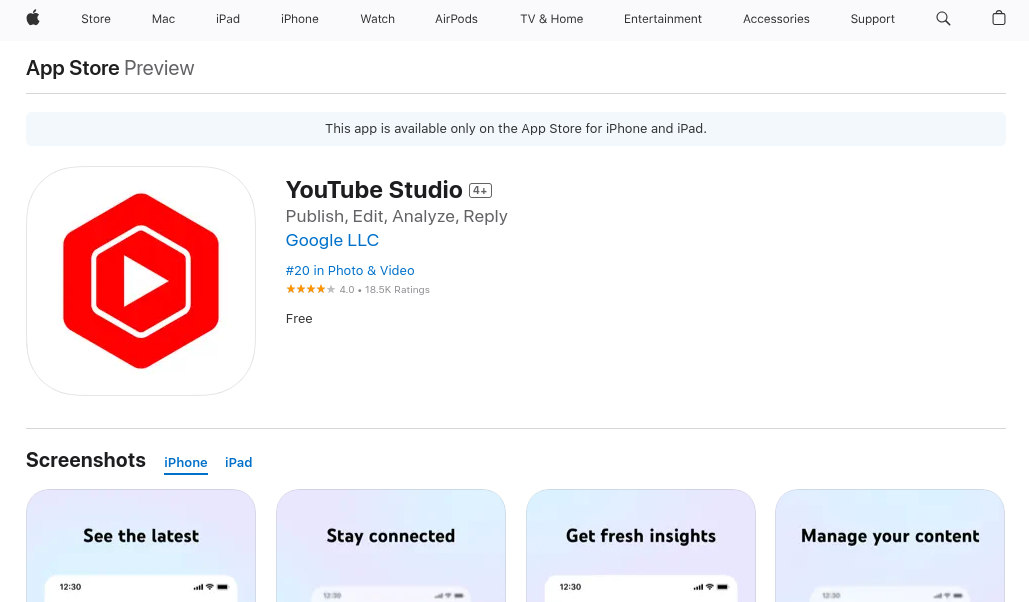 YouTube Studio iPhone