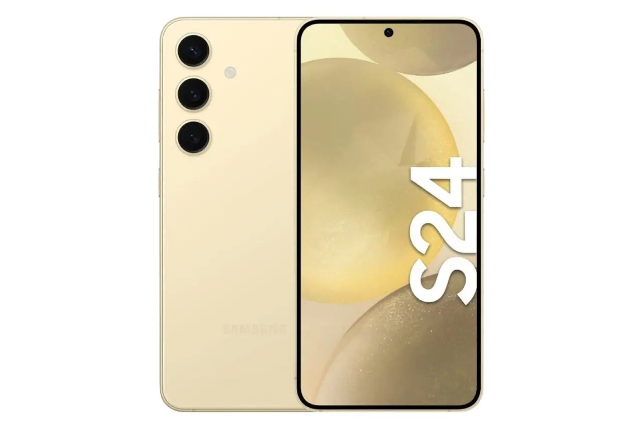 Render Samsung Galaxy S24 berwarna kuning.